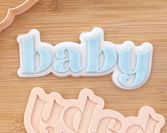 Baby Serif Font Pop Up Baby Shower Gender Reveal Embosser, zweifarbiger, nahtloser Fondant-Stempel mit Ausstecher