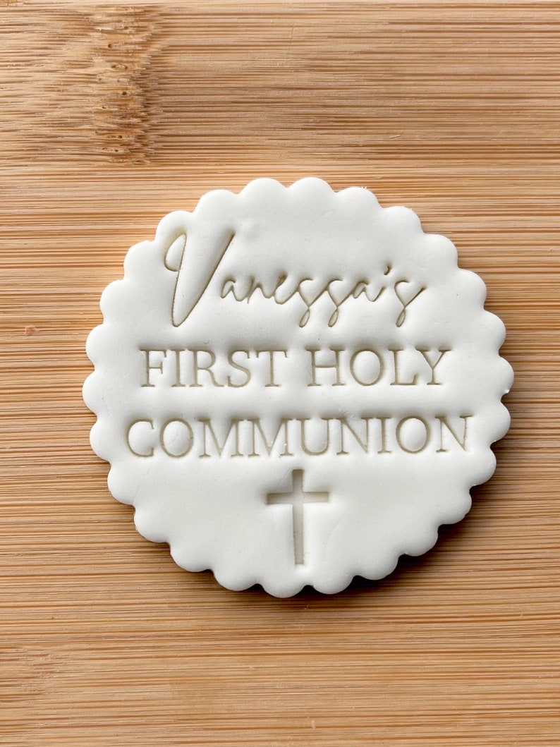 Custom Personalised Christening Baptism Holy Communion Day Cookie Stamp Embosser zdjęcie 1