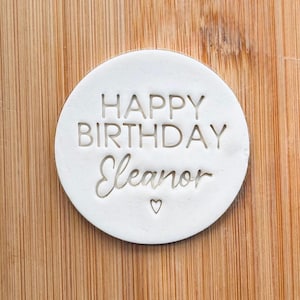 Timbro per biscotti con nome di buon compleanno personalizzato per bambini/adulti con cuore