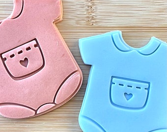 Baby Heart Romper Biscuit Cookie Pop Up Baby Shower Gender Reveal Embosser two tone seamless fondant stamp with cutter