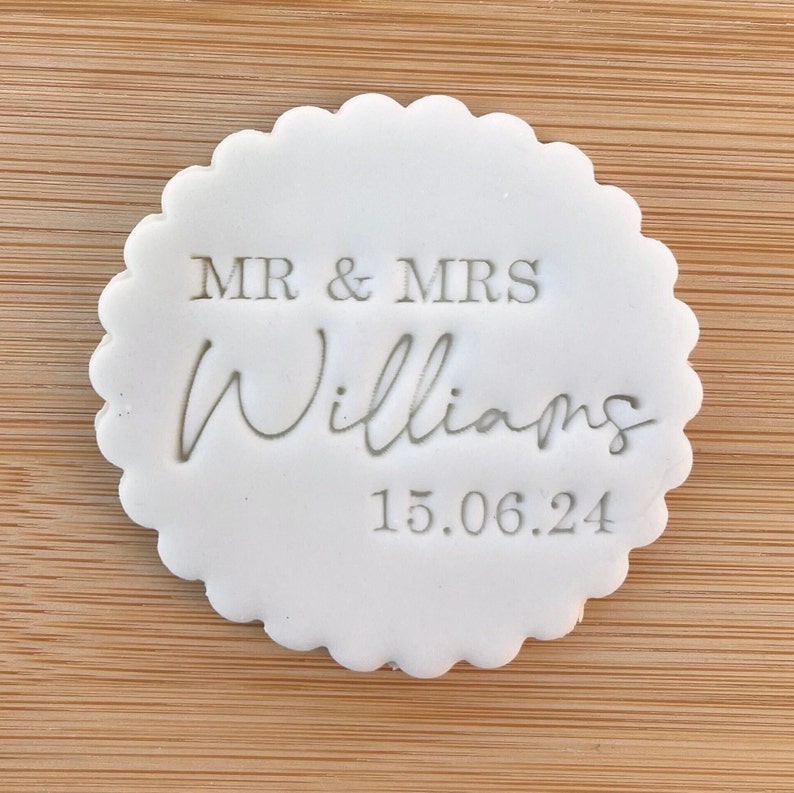 Wedding Couple Surname / Personalised Date / Fondant Embosser / Stamp / Cupcakes / Biscuits / Decorating / Cookie / Favours / Mr and Mrs / image 1