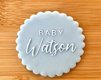 Baby Surname / Personalised / Fondant Embosser / Stamp / Cupcakes / Biscuits / Decorating / Cookie / Stencil / Baby Shower / New Baby Pop Up