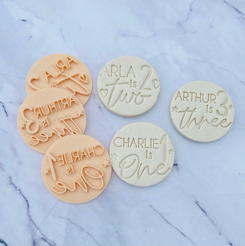 Custom Childrens Name & Age Cookie Stamp Embosser First Birthday Party Favours Party Bags DIY image 3