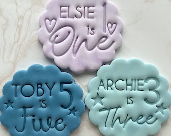 Custom Children’s Name & Age - Cookie Stamp Embosser First Birthday Party Favours Party Bags DIY