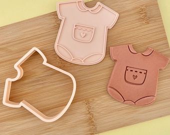 Baby Heart Romper Biscuit Cookie Pop Up Baby Shower Gender Reveal Embosser two tone seamless fondant stamp with cutter