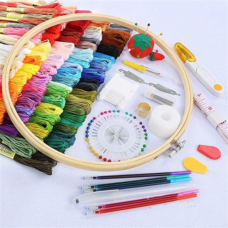 Embroidery Kit Starter Pack 100 Colours Bamboo Hoops Embroidery Craft
