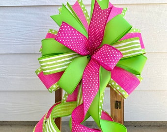 Summer Wreath Bow, Fuchsia Pink Bow, Large Lantern Bow, Pink and Green Wreath Bow, Watermelon Bow, Lime Green Bow, Whimsical Summer Bow