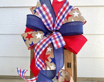 Fourth of July Wreath Bow, Patriotic Wreath Embellishment, Summer Wreath Bow, Door Hanger Bow, 4th of July Lantern Bow, Red and Blue Bow