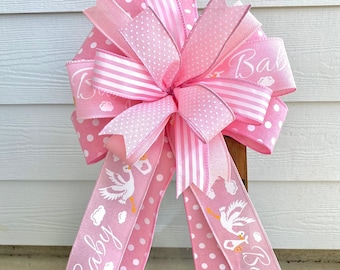 Baby Shower Bow, Baby Girl Wreath Bow, Baby Announcement Bow, Pink Lantern Bow, Hospital Door Bow, New Baby Decor, Baby Shower Gift Topper
