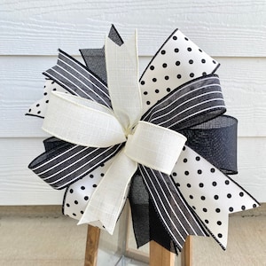 Black and White Bow, Everyday Wreath Bow, Farmhouse Wedding Bow, Neutral Door Hanger Bow, Everyday Lantern Bow, Black and White Lantern Bow