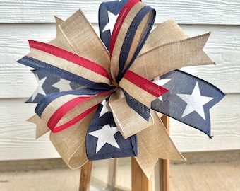 Fourth of July Wreath Bow, Patriotic Wreath Embellishment, Summer Wreath Bow, Patriotic Door Hanger Bow, Rustic Patriotic Bow