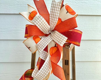 Fall Wreath Bow, Fall Lantern Bow, Pumpkin Bow, Thanksgiving Bow, Fall Porch Decor, Maroon and Orange Wreath Bow, Autumn Bow