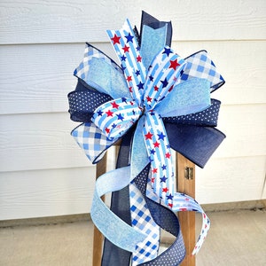 Fourth of July Wreath Bow, Patriotic Wreath Embellishment, Summer Wreath Bow, Door Hanger Bow, 4th of July Lantern Bow, Blue Patriotic Bow