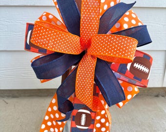 Football Wreath Bow, Navy and Orange Wreath Bow, College Lantern Bow, Tailgating Decor, Football Tailgating Decor, College Bow, Fall Bow