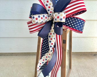 Fourth of July Wreath Bow, American Flag Bow, Summer Wreath Bow, Patriotic Door Hanger Bow, 4th of July Lantern Bow, Patriotic Bow