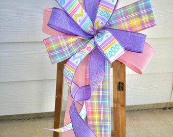 Purple Easter Wreath Bow, Pastel Wreath Bow, Spring Bow, Door Hanger Bow, Purple Easter Lantern Bow, Purple Spring Wreath Bow