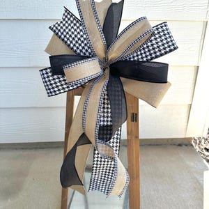 Farmhouse Bow, Farmhouse Wreath Embellishment, Farmhouse Wedding, Everyday Door Hanger Bow, Lantern Bow, Black and Tan Bow, Black Striped