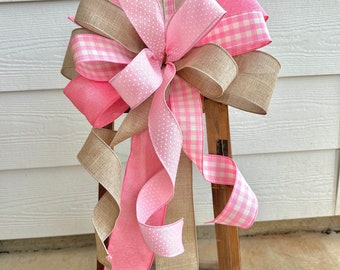 Pink Farmhouse Bow, Everyday Wreath Bow, Spring Wreath Bow,  Door Hanger Bow, Everyday Lantern Bow, Summer Wreath Bow, Pink Lantern Swag
