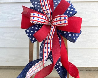 Fourth of July Wreath Bow, Patriotic Wreath Embellishment, Summer Wreath Bow, Patriotic Door Hanger Bow, 4th of July Lantern Bow, Stars Bow