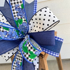 Summer Plaid Wreath Bow, Blue Summer Wreath Bow, Blueberry Wreath Bow, Lantern Bow, Blue Plaid Lantern Bow, Summer Bow, Country Wreath Bow image 5