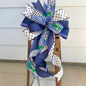 Summer Plaid Wreath Bow, Blue Summer Wreath Bow, Blueberry Wreath Bow, Lantern Bow, Blue Plaid Lantern Bow, Summer Bow, Country Wreath Bow image 7