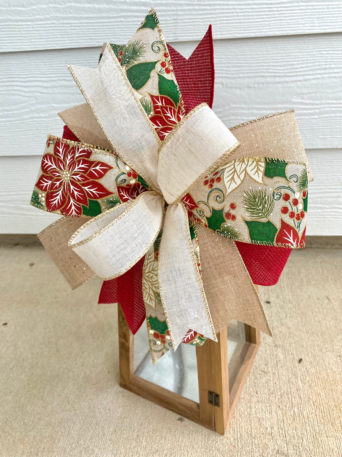 Red Poinsettia Christmas Bow Poinsettia Christmas Decor Etsy