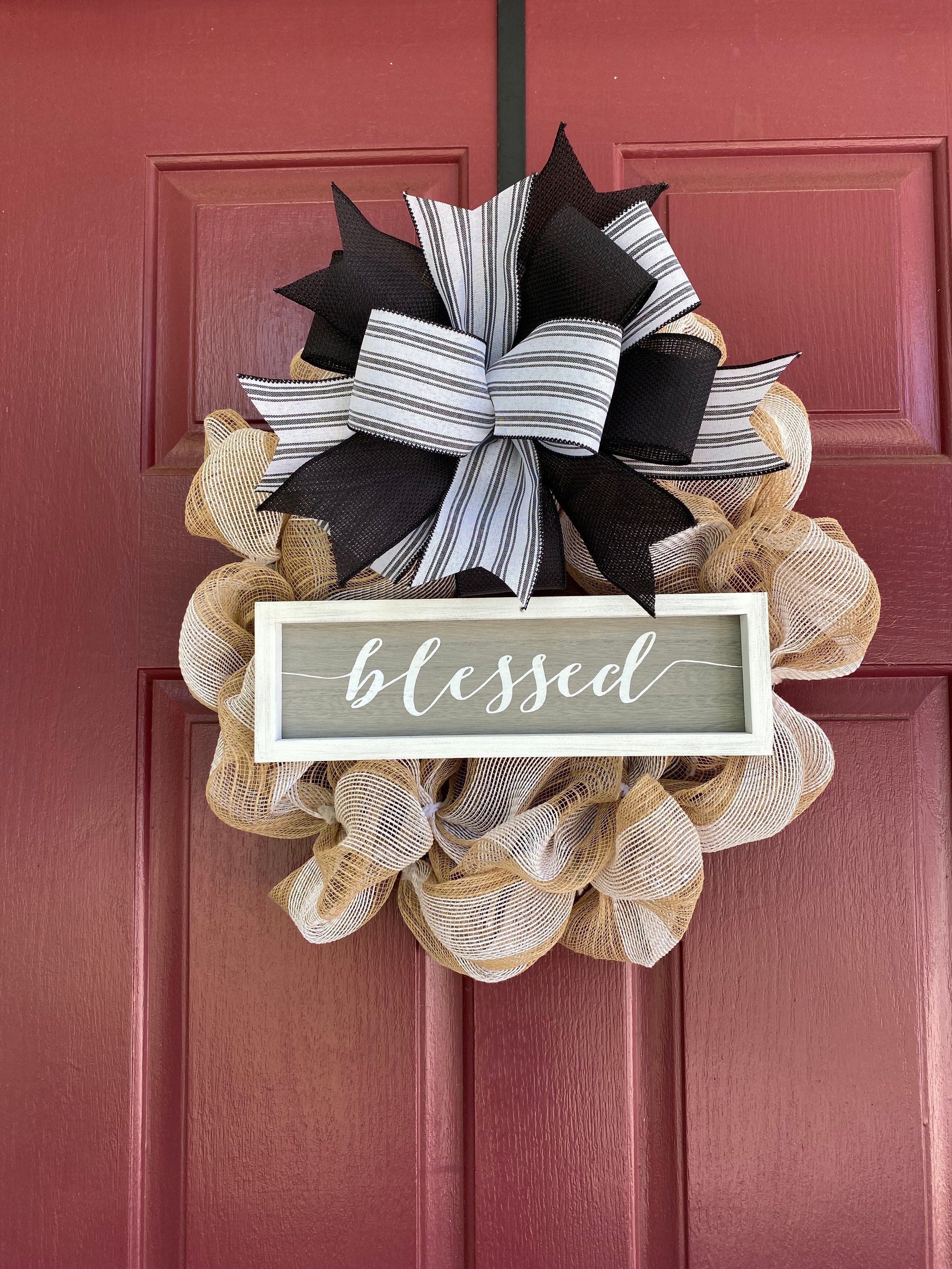 Blessed Front Door Wreath Black Wreath White Wreath Beige | Etsy
