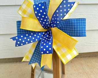 Blue and Yellow Wreath Bow, Spring Wreath Bow, Blue Lantern Bow, Yellow Lantern Bow, Summer Wreath Bow, Sports Team Bow, Summer Lantern Swag