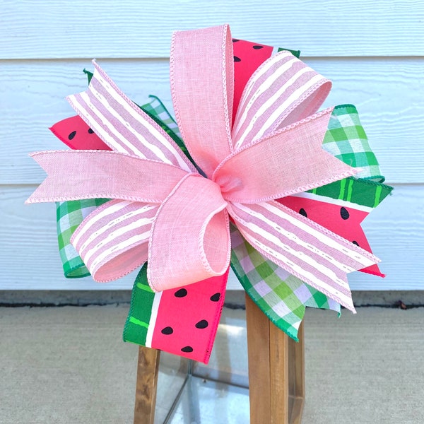 Watermelon Wreath Bow, Pink Watermelon Bow, Summer Watermelon Bow, Watermelon Wreath Decor, Watermelon Lantern Bow, Pink Summer Wreath Bow