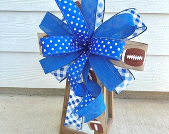 Football Wreath Bow, Blue and White Wreath Bow, College Lantern Bow, Tailgating Decor, Football Tailgating Decor, Sports Bow, Fall Bow