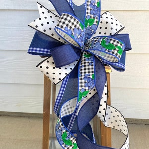 Summer Plaid Wreath Bow, Blue Summer Wreath Bow, Blueberry Wreath Bow, Lantern Bow, Blue Plaid Lantern Bow, Summer Bow, Country Wreath Bow image 6