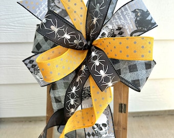 Halloween Wreath Bow, Spider Wreath Bow, Black Halloween Bow, Halloween Lantern Bow, Fall Wreath Bow, Spider Halloween Decor