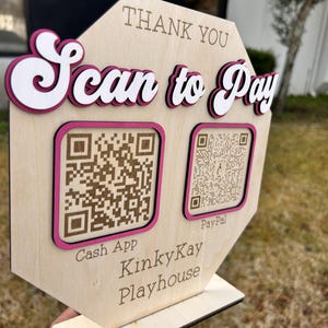 Scan to Pay Laser Engraved QR Signage, Wood QR Sign, Pay QR Signage