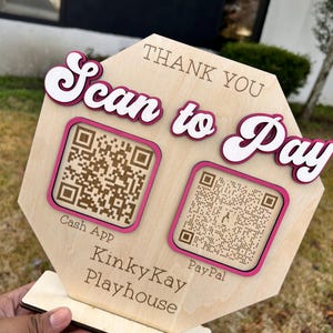 Scan to Pay Laser Engraved QR Signage, Wood QR Sign, Pay QR Signage