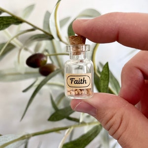 Faith as Mustard Seed Tiny Glass Jar Positive Christian Encouragement Woman Small Gift for Mom God’s Promises Graduation Gift VBS Mini Charm