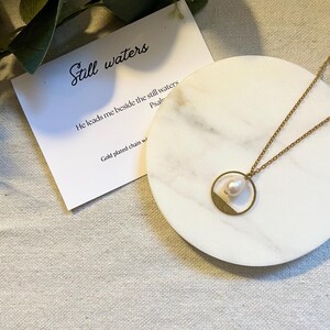 Psalm 23 jewelry Freshwater pearl necklace Bible verse jewelry for mom Christian jewelry Scripture gift for woman Birthday gift for friend image 2