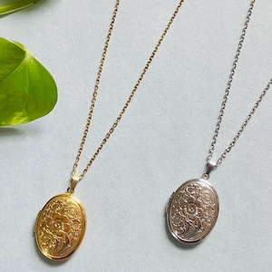 Floral Locket Necklace: Gold Photo Pendant, Christian Keepsake Gift