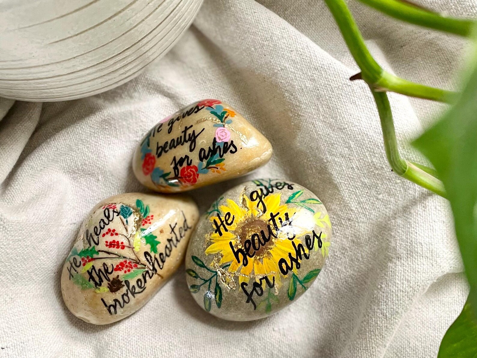 Encouraging Words Painted Rocks One-of-a-kind Gift Kintsugi Inspired ...