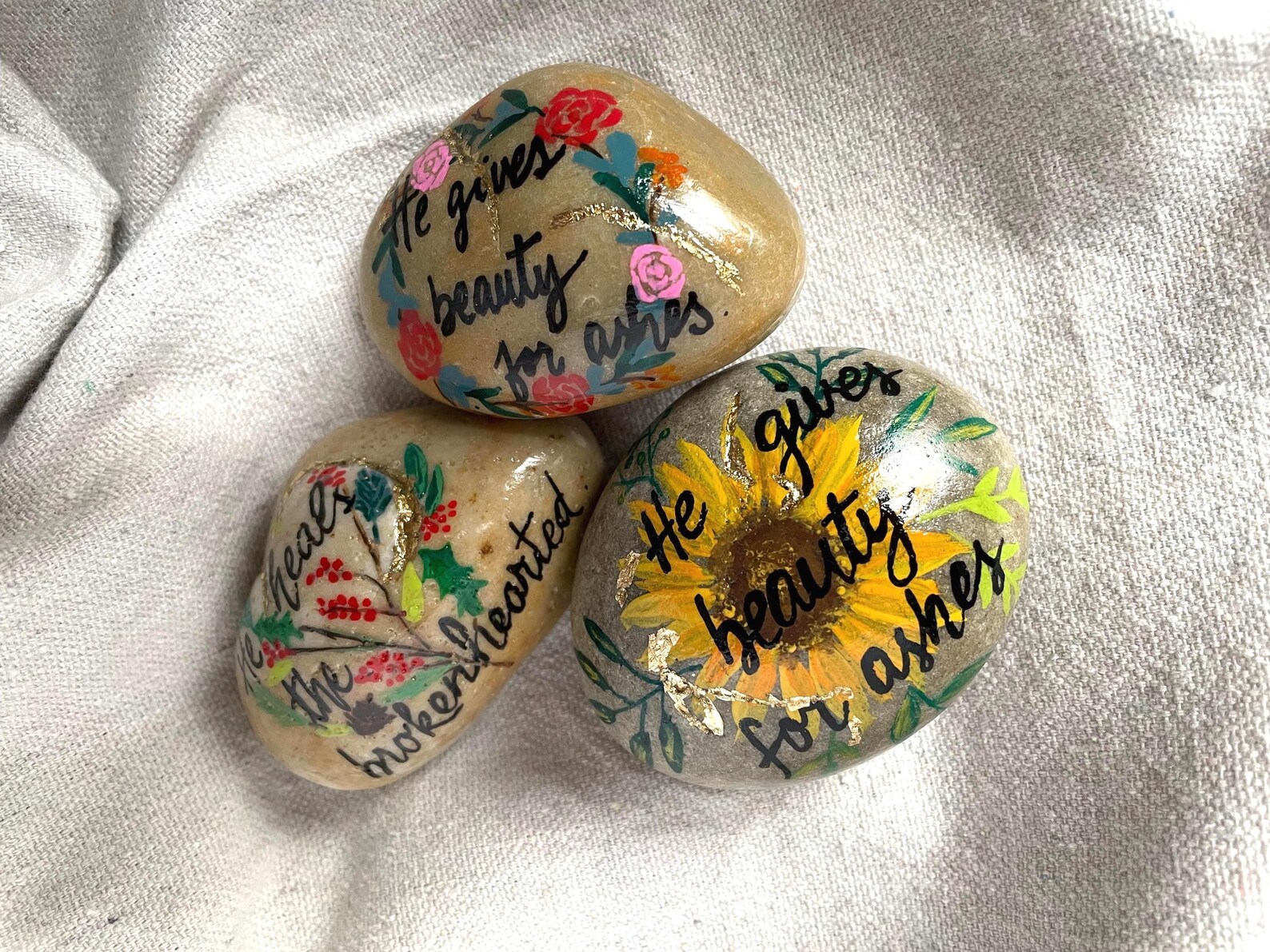 Encouraging Words Painted Rocks One-of-a-kind Gift Kintsugi Inspired ...