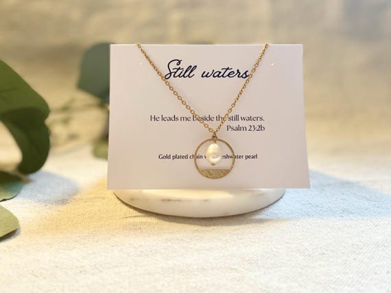 Psalm 23 jewelry Freshwater pearl necklace Bible verse jewelry for mom Christian jewelry Scripture gift for woman Birthday gift for friend