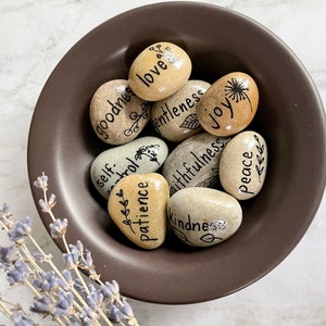 Fruit of the Spirit Art Inspirational Painted Rocks Home Decor Botanical Positive Words Scripture Encouraging Gift for Mom Summer decor