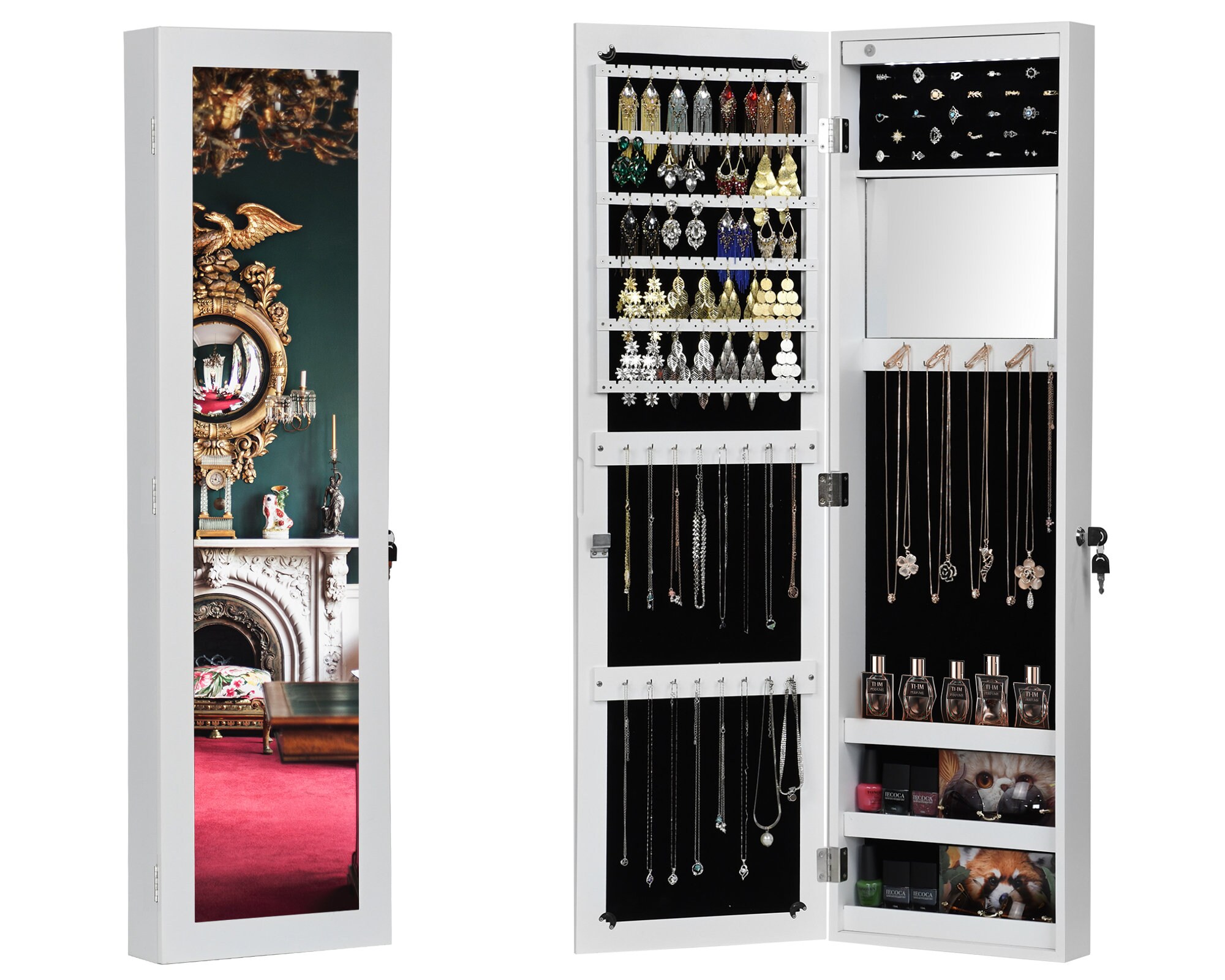 Wall/Door Mounted Jewelry Cabinet Armoire Organizer for Women with Fu…