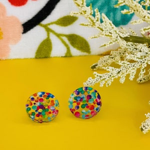 Festive Multi-Colored Polka Dot Post Earrings