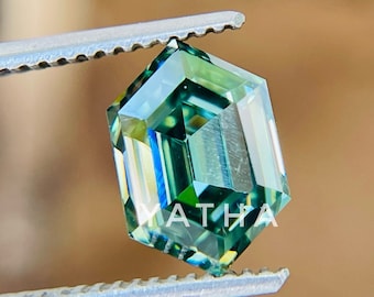 Elongated Hexagon Green Color VVS1 Loose Moissanite for Ring | Antique Vintage Ring | Unique Engagement Ring | Wedding Ring | Gift For Her