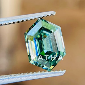 Elongated Hexagon Green Color VVS1 Loose Moissanite for Ring | Antique Vintage Ring | Unique Engagement Ring | Wedding Ring | Gift For Her