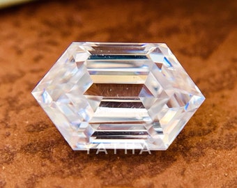 Langwerpige kleurloze zeshoek VVS1 losse moissaniet voor ring | Antieke vintage ring | Unieke verlovingsring | Trouwring | Cadeau voor haar