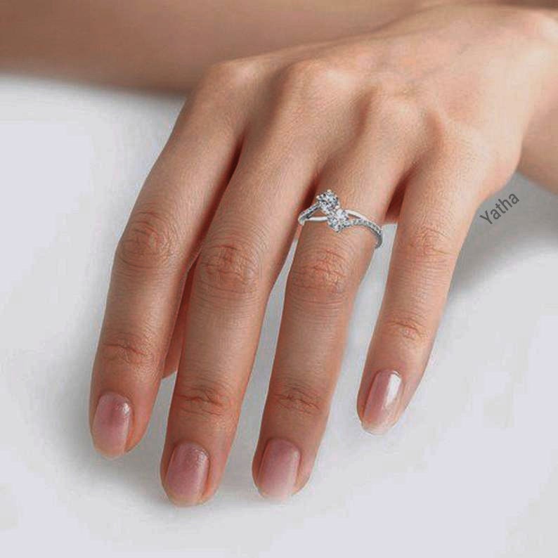 Classic Fency Ring With Round Cut Moissanite Stone and 925 | Etsy