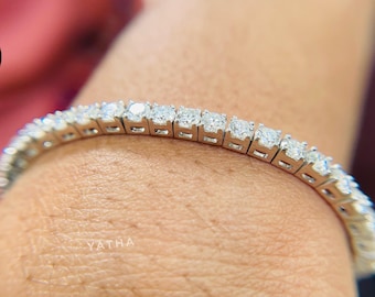 Gold Moissanite Tennis Adjustable Bracelet, VVS1 Moissanite Tennis Bracelet, 18k Gold Dipped or Sterling Silver, Sparkling Bracelet  Gift