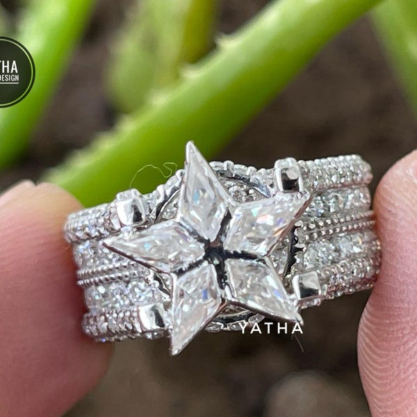 Sternform Moissanite Ring, Kite Cut Moissanite Ring, Vintage Classic Ring, Verlobung, Hochzeit, Einzigartige Ring, Fünf Steinring, 925 Silber Ring