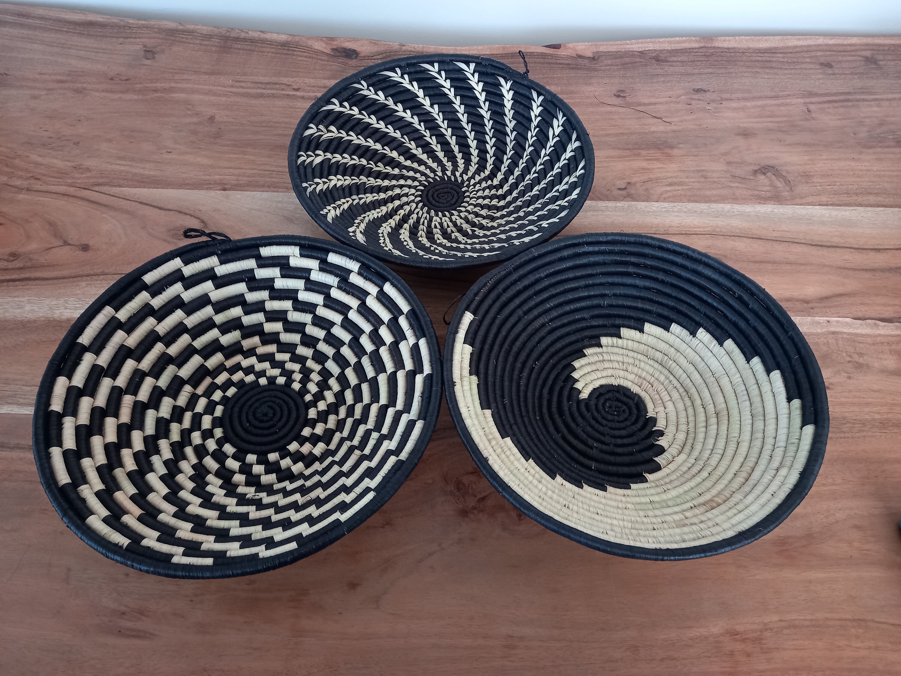 Set of 3 Black & white wall Baskets Handwoven Basket Hanging | Etsy